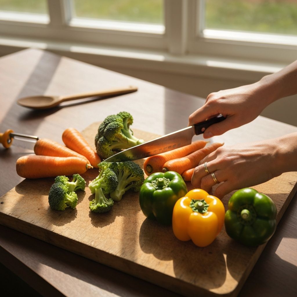 Подготовка на храна в кухня - нарязване на зеленчуци